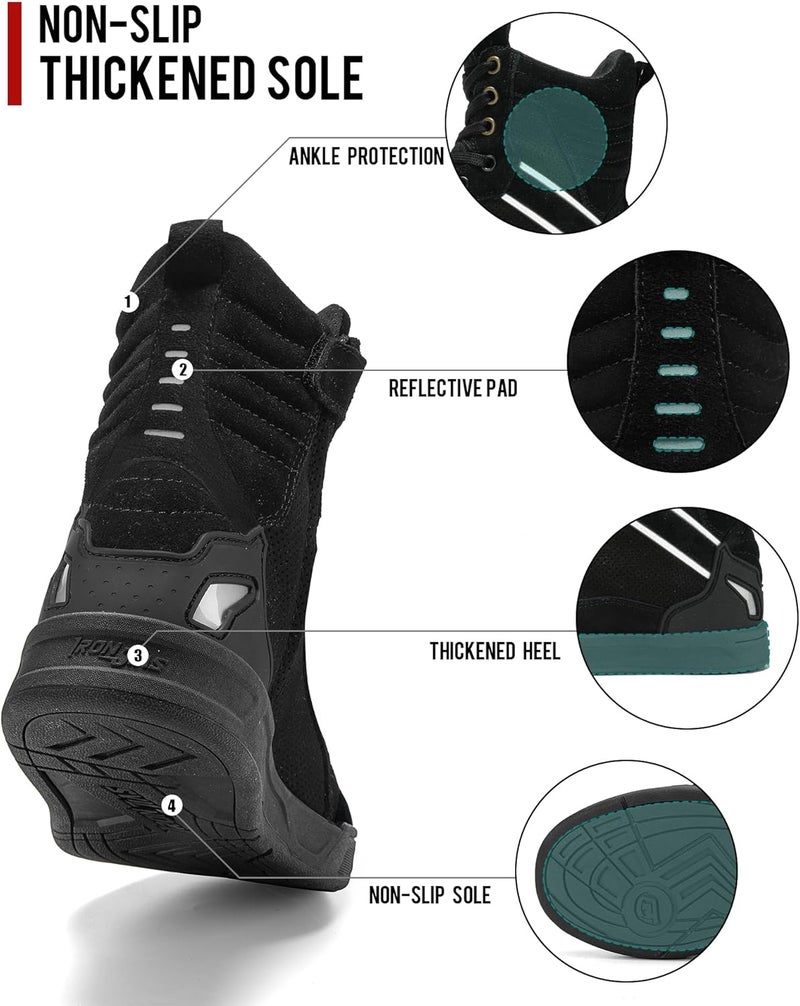 BORLENI أحذية دراجة نارية أحذية ركوب الشارع مضادة للانزلاق في الهواء الطلق للمشي والعمل للرجال باللون الأسود - Image 4